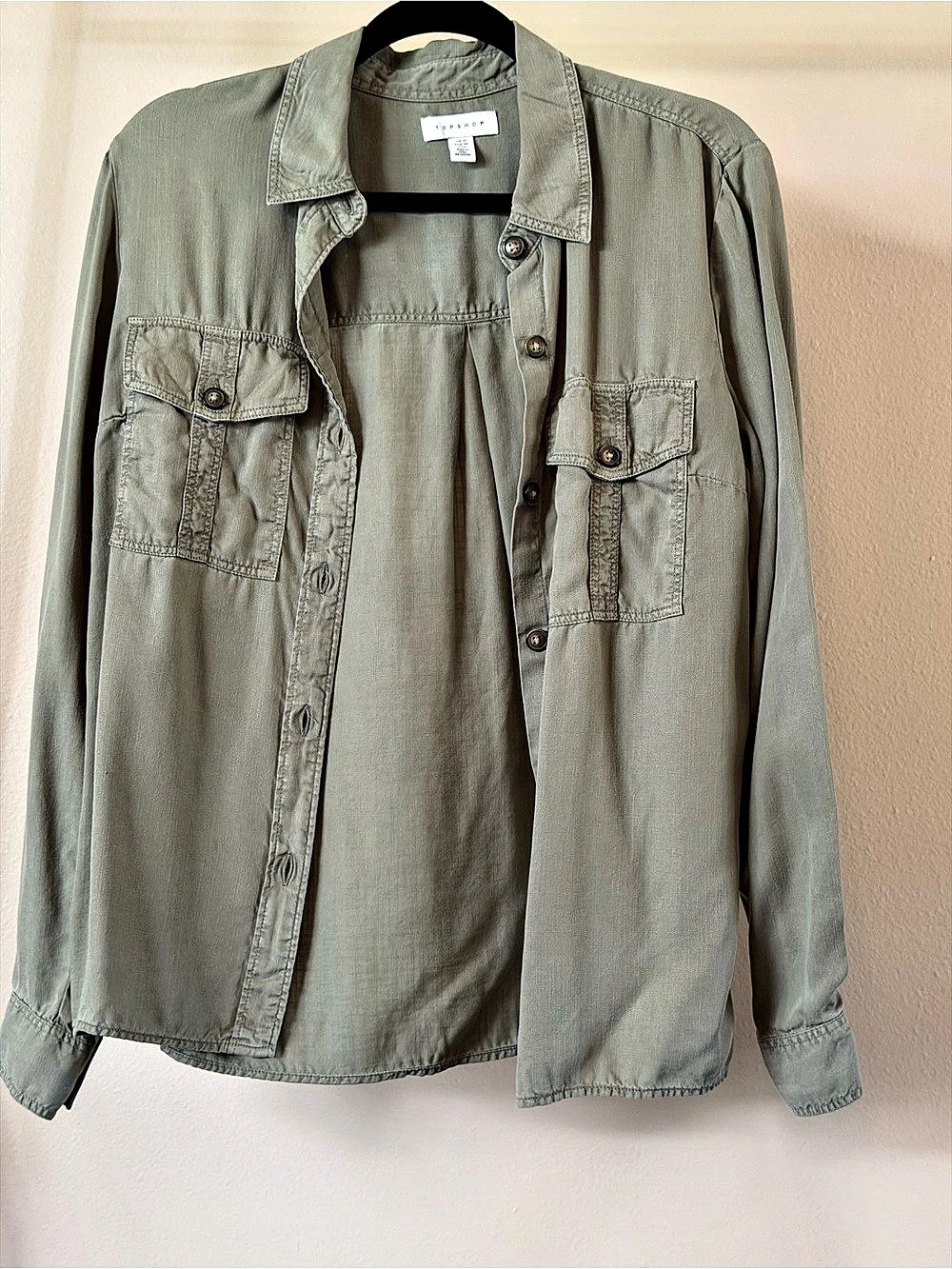 TOPSHOP Utility Button Down Shirt in Green Size Medium